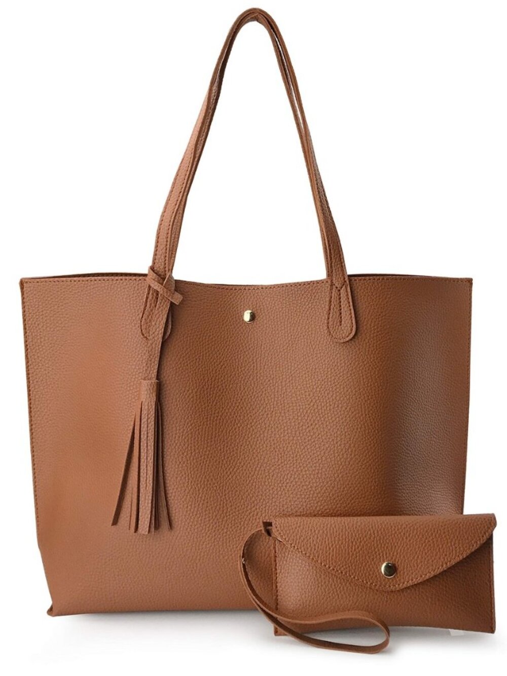 Minimalist Clean Cut Pebbled Faux Leather Tote Womens Shoulder Handbag